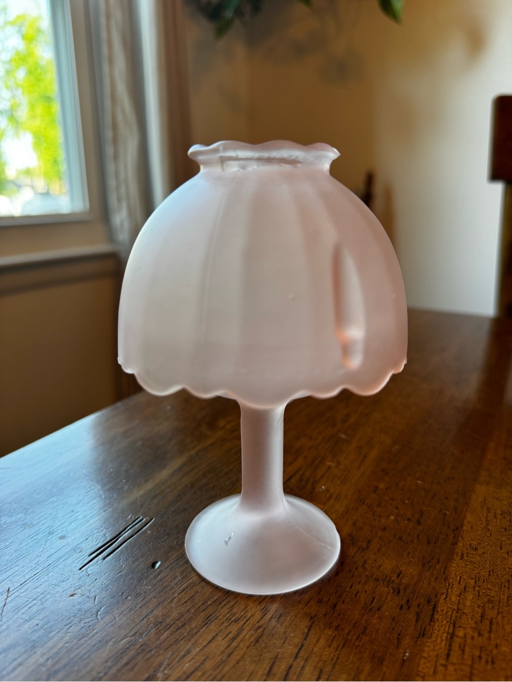 Vintage Pink Frosted Boudoir Style Glass 2-Piece Fairy Lamp 5”